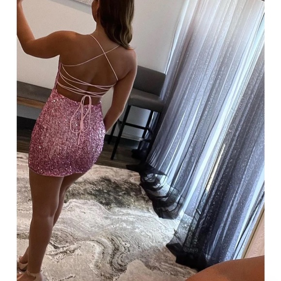 Pink sequined homecoming dress or banquet dress. - Picture 8 of 9